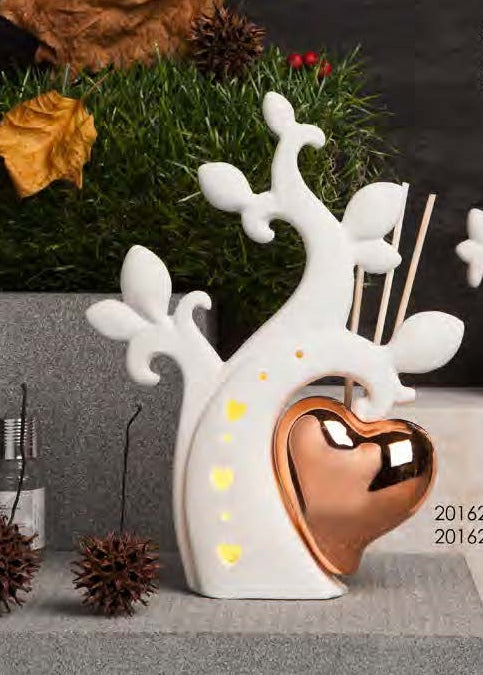 Profumatore Grande a forma di Albero della Vita in Porcellana con Cuore color Ramato - 20162