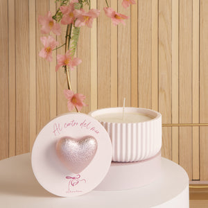 Bomboniera Claraluna Candela plissè in Ceramica Rosa con Cuore Argento opaco 24344 candela