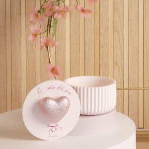 Bomboniera Claraluna Scatola plissè in Ceramica Rosa con Cuore Argento 24344