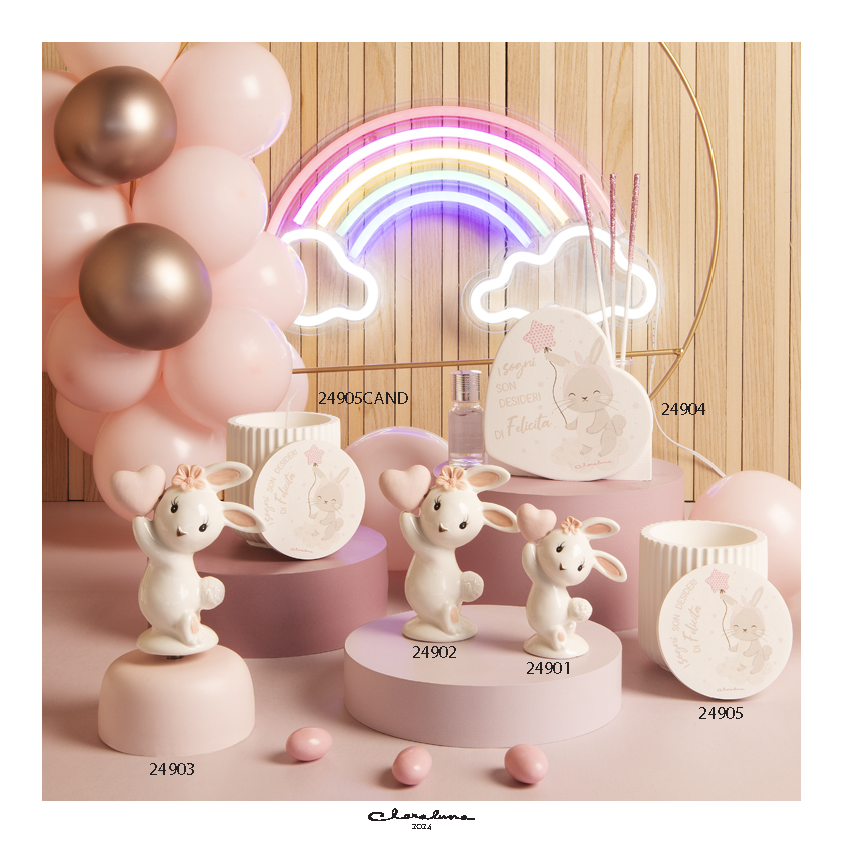 Bomboniera Claraluna Scatola in ceramica con coperchio decorato con una Coniglietta Rosa  24905