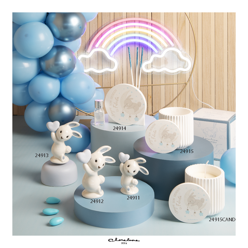 Bomboniera Claraluna Diffusore Cuore con Coniglietto azzurro. 24914