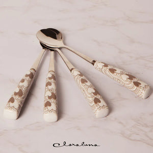 Bomboniera Claraluna Set di 4 cucchiai per dolce con decori a cuori 23032